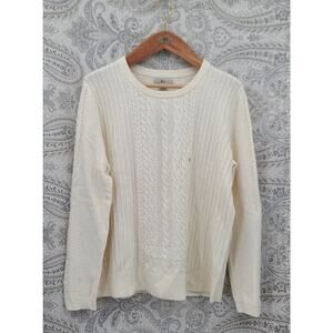 Bass women's Fisherman cable knit Ivory sweater SZ XL Cozycore minimalistic